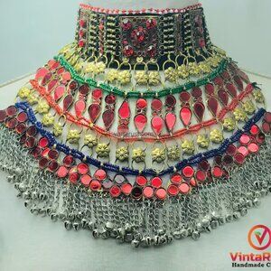 Tribal Red Choker Necklace, Handmade Kuchi Choker Necklace